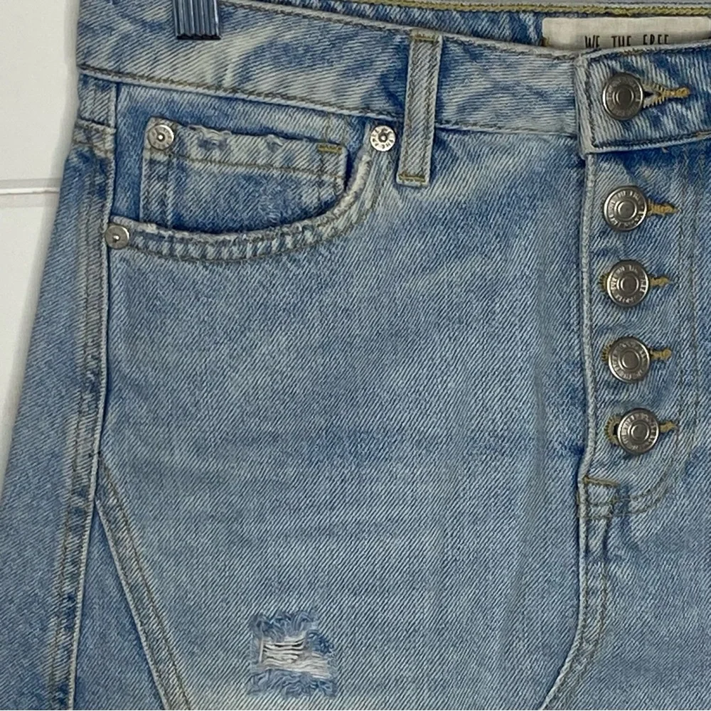 Free People We the Free Jean Mini Skirt XS Button Fly Cotton Distressed Denim